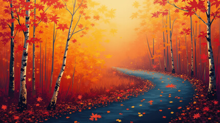 Vibrant Autumn Forest Wallpaper: Fall Colors, Golden Leaves, and Serene Pathway for Desktop Background and Screensaver