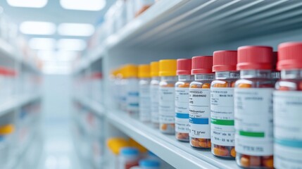 Rows of labeled medication vials in a hospital pharmacy refrigerator