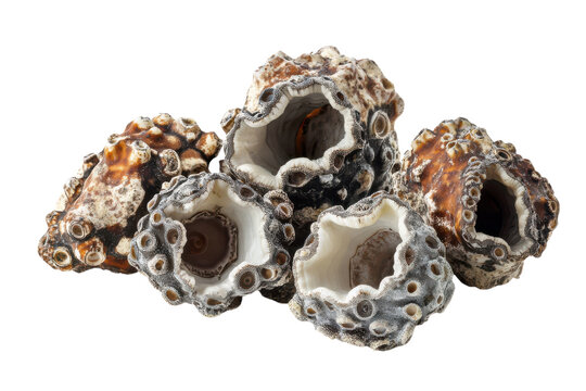 Detailed Close-Up of Barnacles Isolated on a transparent Background, Perfect for Marine Biology or Educational Materials