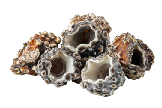 Detailed Close-Up of Barnacles Isolated on a transparent Background, Perfect for Marine Biology or Educational Materials