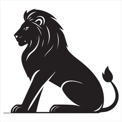 logo of a silhouette of a lion sitting sideways, on a white background
