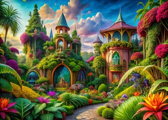 Surreal Botanical Wonderland: A Vibrant Architectural Photography Experience