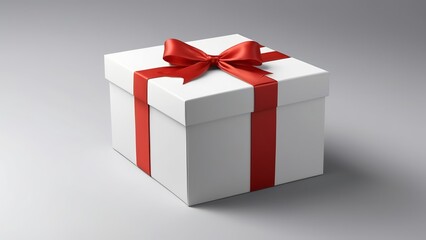 Fototapeta premium white gist box wrapped with red ribbon isolated on white background, holiday celebration, birthday presents, valentine day, father day, mother day, Christmas day