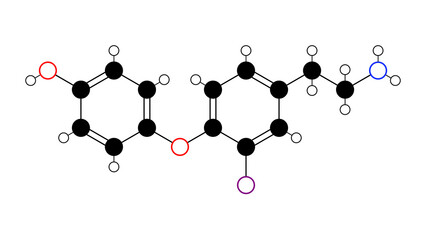 3-iodothyronamine molecule, structural chemical formula, ball-and-stick model, isolated image endogenous thyronamine