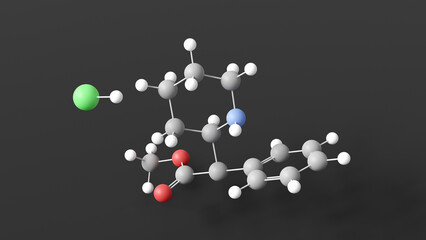 dexmethylphenidate hydrochloride molecule 3d, molecular structure, ball and stick model, structural chemical formula cns stimulant