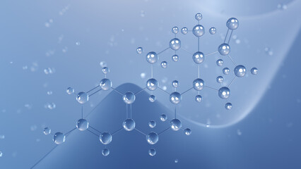 estrone molecular structure, 3d model molecule, steroid, structural chemical formula view from a microscope