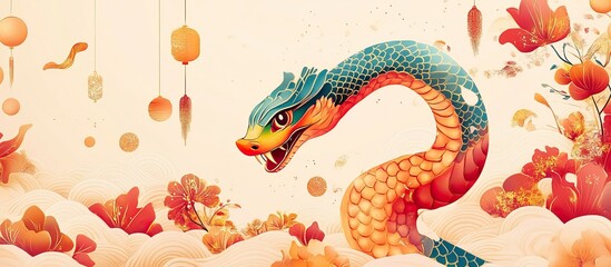 Obraz premium Chinese Dragon and Floral Design