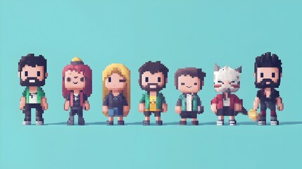 Cute Pixel Art Style Character Designs for Gaming or Digital Art