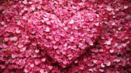 Intricate Pink Heart Shape Made of Small Floral Hearts or Petals on Festive Background