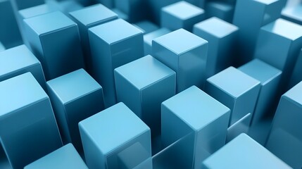 Obraz premium Blue 3D Cubes Geometric Shapes Arrangement for Technology or Data Visualization Concept