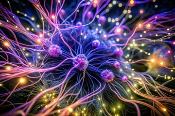 Abstract Drone Photography of Glowing Purple and Pink Cells with Tendrils