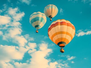 Obraz premium Colorful Air Balloons Floating Gracefully Against Picturesque Blue Sky