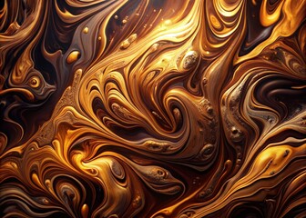 Abstract Fluid Art Background in Dark Brown and Golden Hues - Liquid Marble Acrylic Painting with Bronze Gradient