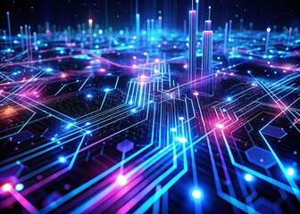 Naklejka premium Abstract Futuristic Data Technology Background in Night Photography for Business Insights