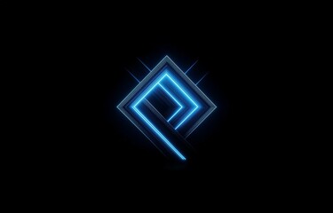 A glowing blue geometric shape on a black background.