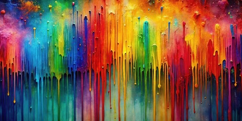 A mesmerizing abstract painting with vibrant colors dripping down a textured canvas, creating an illusion of cascading liquid light.