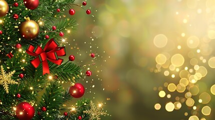 On a dark background are Christmas tree decorations, snowflakes, and a Christmas tree. In the center, in gold, is written "Merry Christmas"