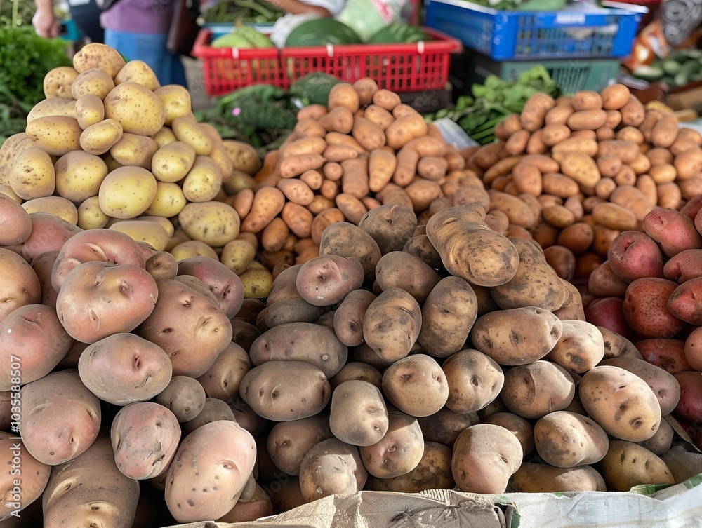 Wall mural Market Bounty: A Pile of Fresh Potatoes on Display