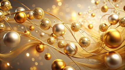 Obraz premium Golden and Silver Baubles Intertwined with Gleaming, Wavy Lines, Reflecting a Festive Atmosphere