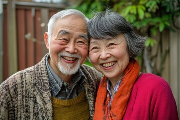 Fototapeta premium Asian Senior Couple Laughing in Love: Happy Chinese and Japanese Aged Adults