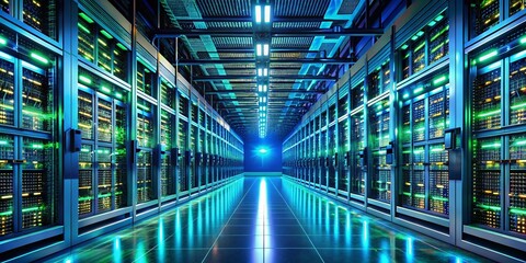 Obraz premium Abstract Modern High Tech Data Center with Network Racks and Server Hardware for Urban Exploration Photography