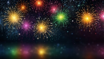 Fototapeta premium Abstract new year background with colorful fireworks and christmas lights