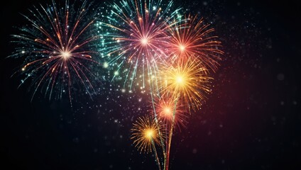 Fototapeta premium Abstract new year background with colorful fireworks and christmas lights