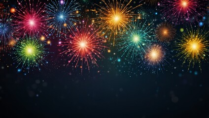 Naklejka premium Abstract new year background with colorful fireworks and christmas lights