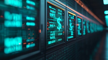 Obraz premium Futuristic Transparent Bank Interior with Glass Walls