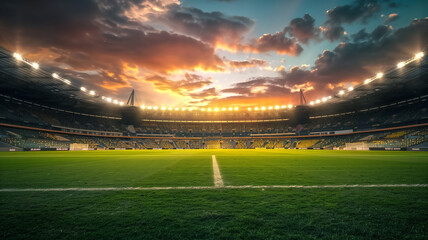 Modern football stadium at sunset – bright stadium lights t…