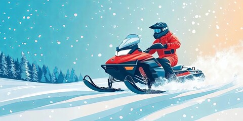 Snowmobile Rider in Snowy Landscape - Winter Sports Adventure
