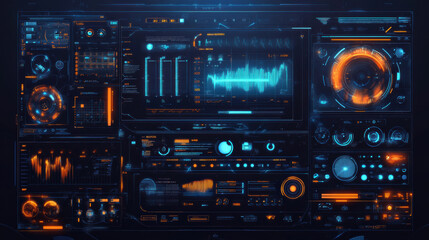 Futuristic graphical user interface with vibrant colors and data visualization