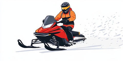 Snowmobile Rider Speeding Through Snowy Landscape