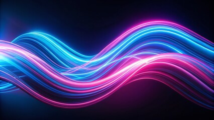 Fototapeta premium Abstract Wavy Blue and Pink Neon Light Streaks on Dark Background for Stunning Drone Photography