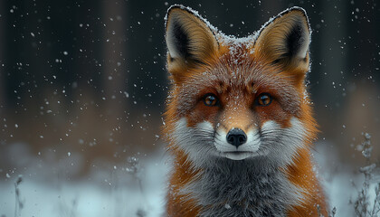 Fototapeta premium Cute fox in snow, looking at camera, winter generated by AI