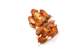 top view traditional Aromatic Ginger, Sand Ginger isolated on white backround. Herbs and spices. Tropical plant primarily used in Indonesian cuisine and traditional medicine , knobby ginger roots wit