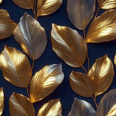 Elegant golden leaves pattern on a dark background.