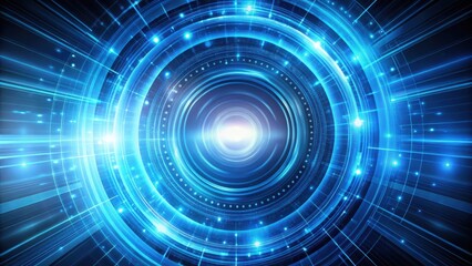 Fototapeta premium Abstract futuristic digital interface with glowing blue concentric circles and lines representing technological advancement.
