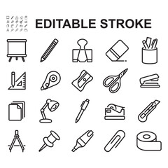 Stationery icon set. Contains icons such as pencil, eraser, whiteboard and more. Thin line vector.