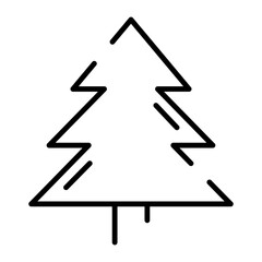 Christmas tree icon. Black line sign, editable stroke. Concept of winter holiday and celebration, ecology, environment protection. Vector illustration, eco symbol for web design, print, logo, label