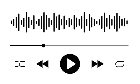 Video play bar template with button play or pause and timelime. Audio player for songs, podcast playlist. Light theme. Vector