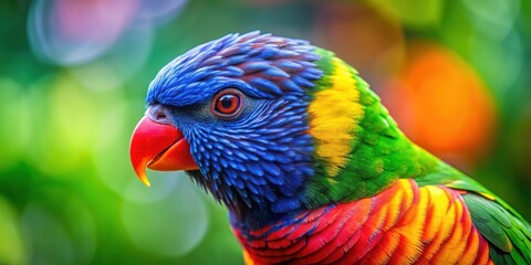 A Close-Up Portrait of a Vibrant Parrot with a Red Beak and Strikingly Colored Feathers