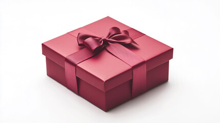 Fototapeta premium Red Gift Box With Satin Ribbon Bow Present Celebration Surprise Holiday Special Occ