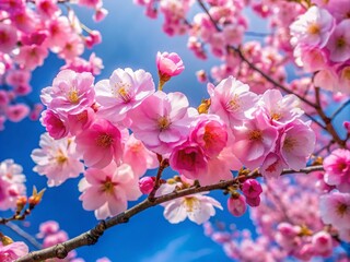 Obraz premium Tranquil Pink Cherry Blossom Tree Against a Blue Sky - Nature's Serenity
