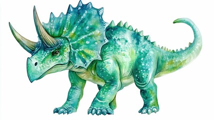A detailed illustration of a colorful Triceratops dinosaur on a white isolate background.