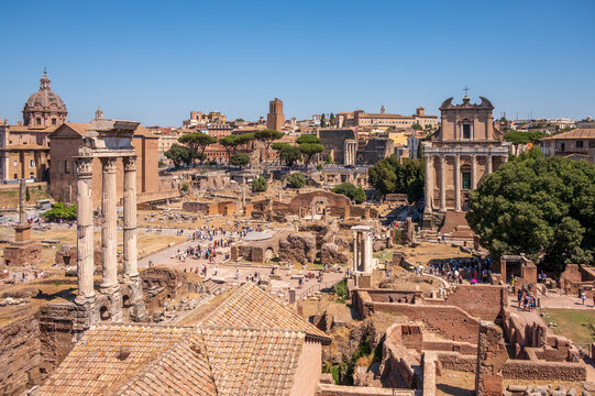 Looking down from  the Domus Tiberiana on the Palatine Hill towards the the Roman Forums.