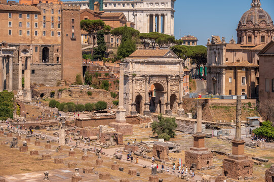  Looking down from  the Domus Tiberiana on the Palatine Hill towards the the Roman Forums.