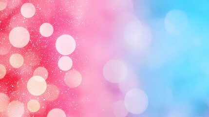 Fototapeta premium The image is an abstract background of blurred lights in pink and blue tones. The pink side contains white specks.