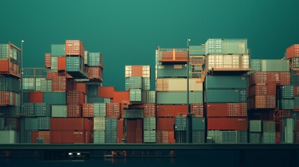 Stacked Cargo Containers on Dockside Storage Area