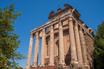 Ruins of the Antoninus and Faustina Temple inside the Roman Forum.